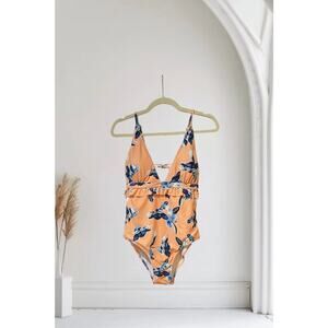 Orange Enchanted Forest Frill Floral One-Piece Swimsuit Large